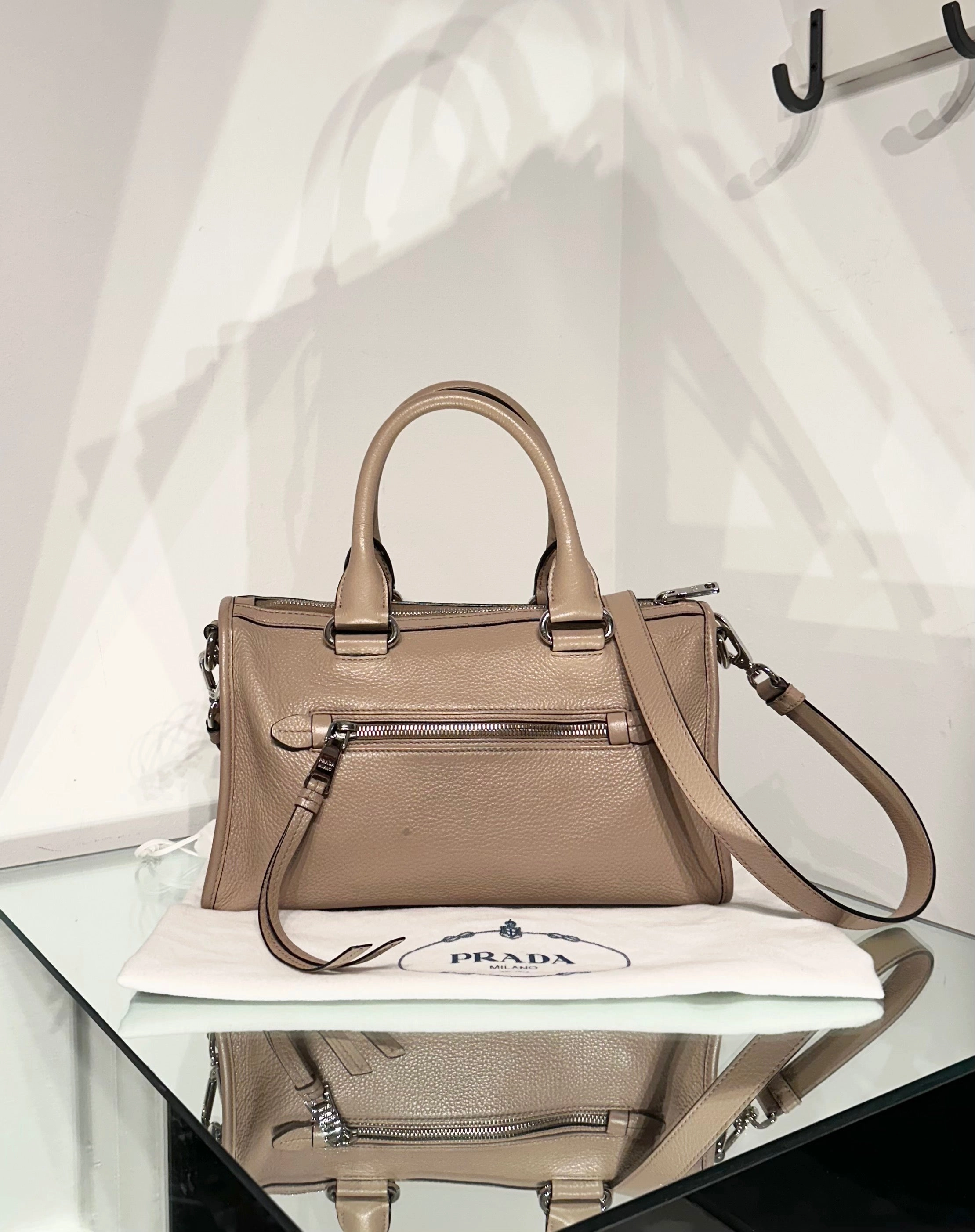 PRADA Leather Handle Shoulder Crossbody Bag