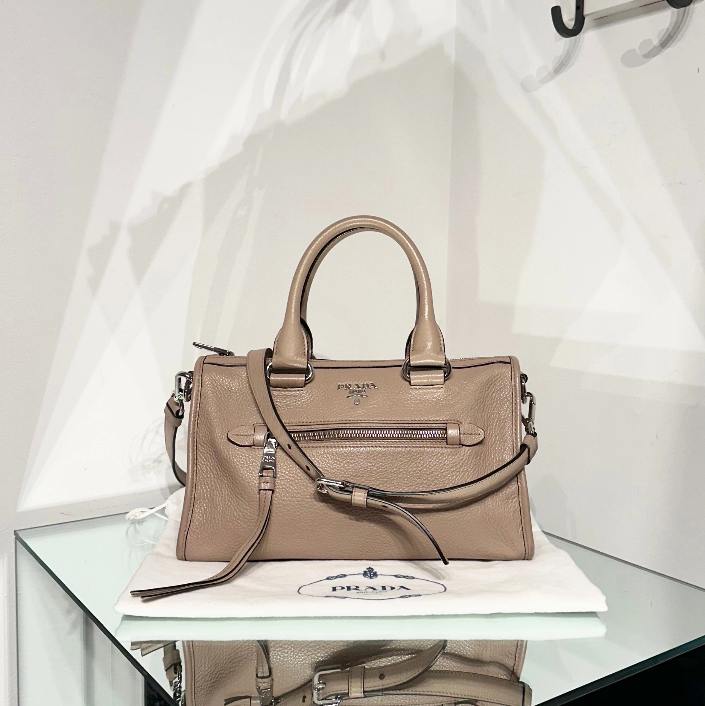 PRADA Leather Handle Shoulder Crossbody Bag