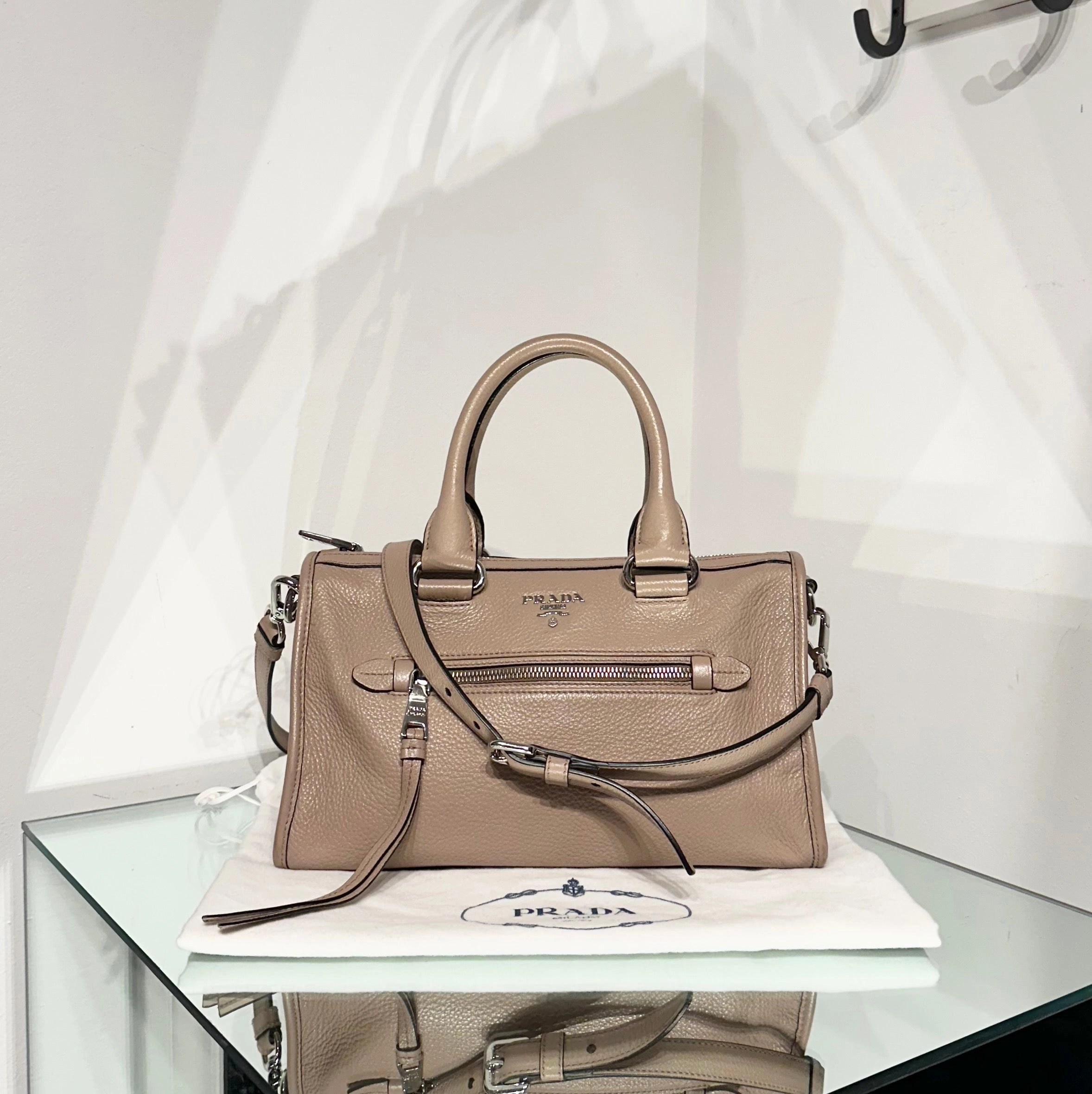 PRADA Leather Handle Shoulder Crossbody Bag