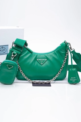 PRADA Mango Green Padded Nappa-Leather Prada Re-Edition 2005 Shoulder Bag