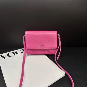 Prada Rose Red Pleated Leather Crossbody Bag