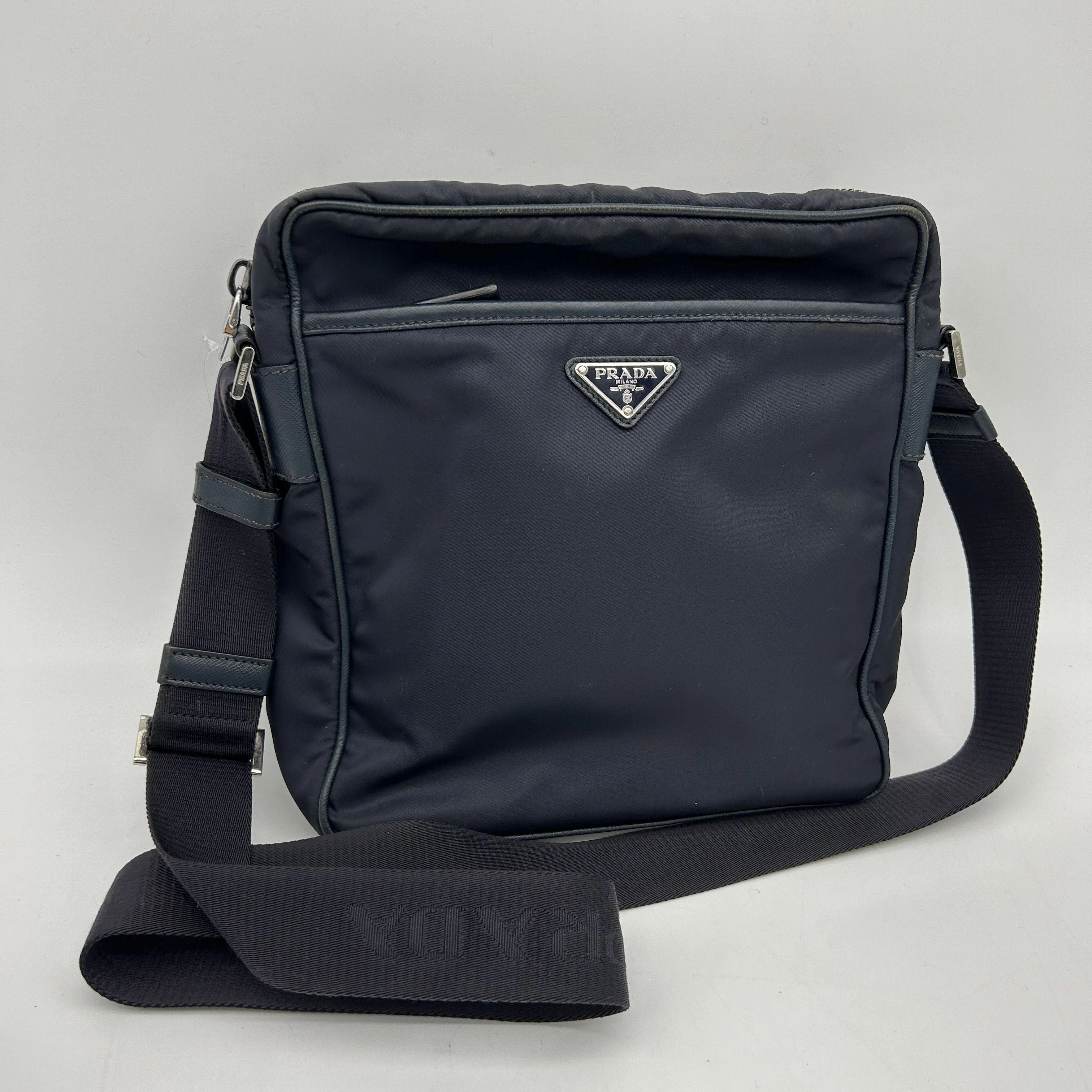 Prada Tessuto Nylon Saffiano Leather Shoulder Bag Navy Messenger pr8821vs