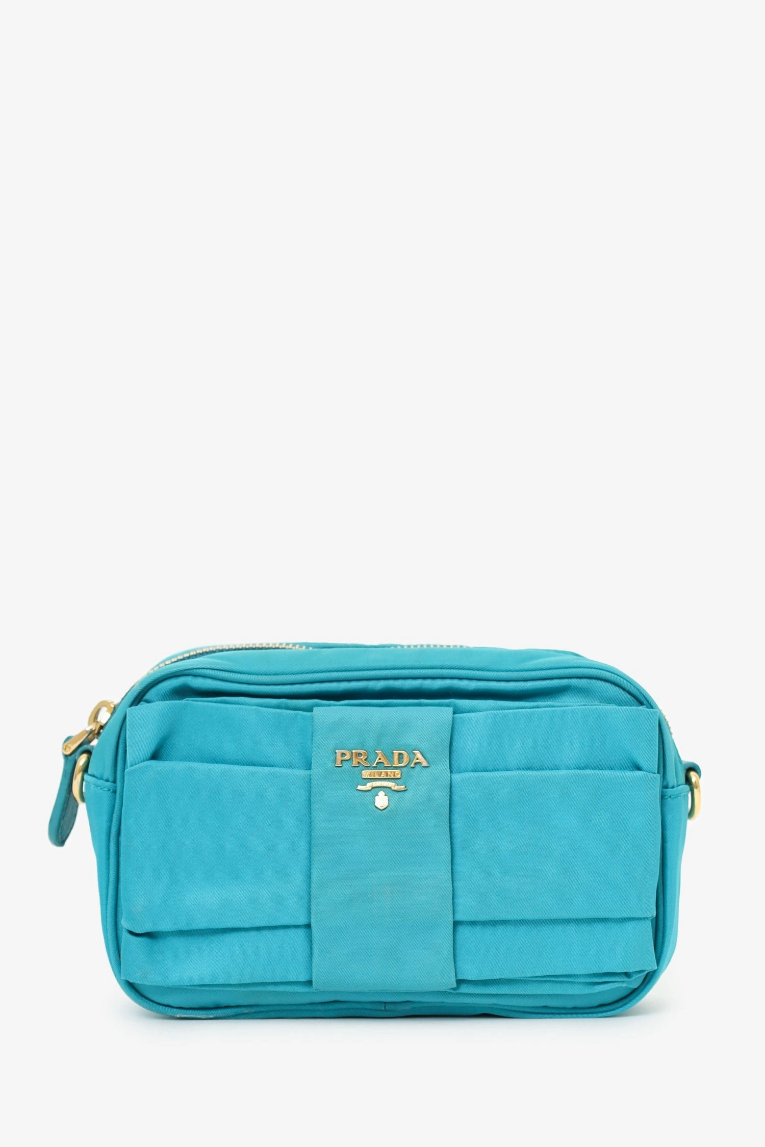 Prada Turquoise Tessuto Nylon Bow Crossbody Bag (As Is)