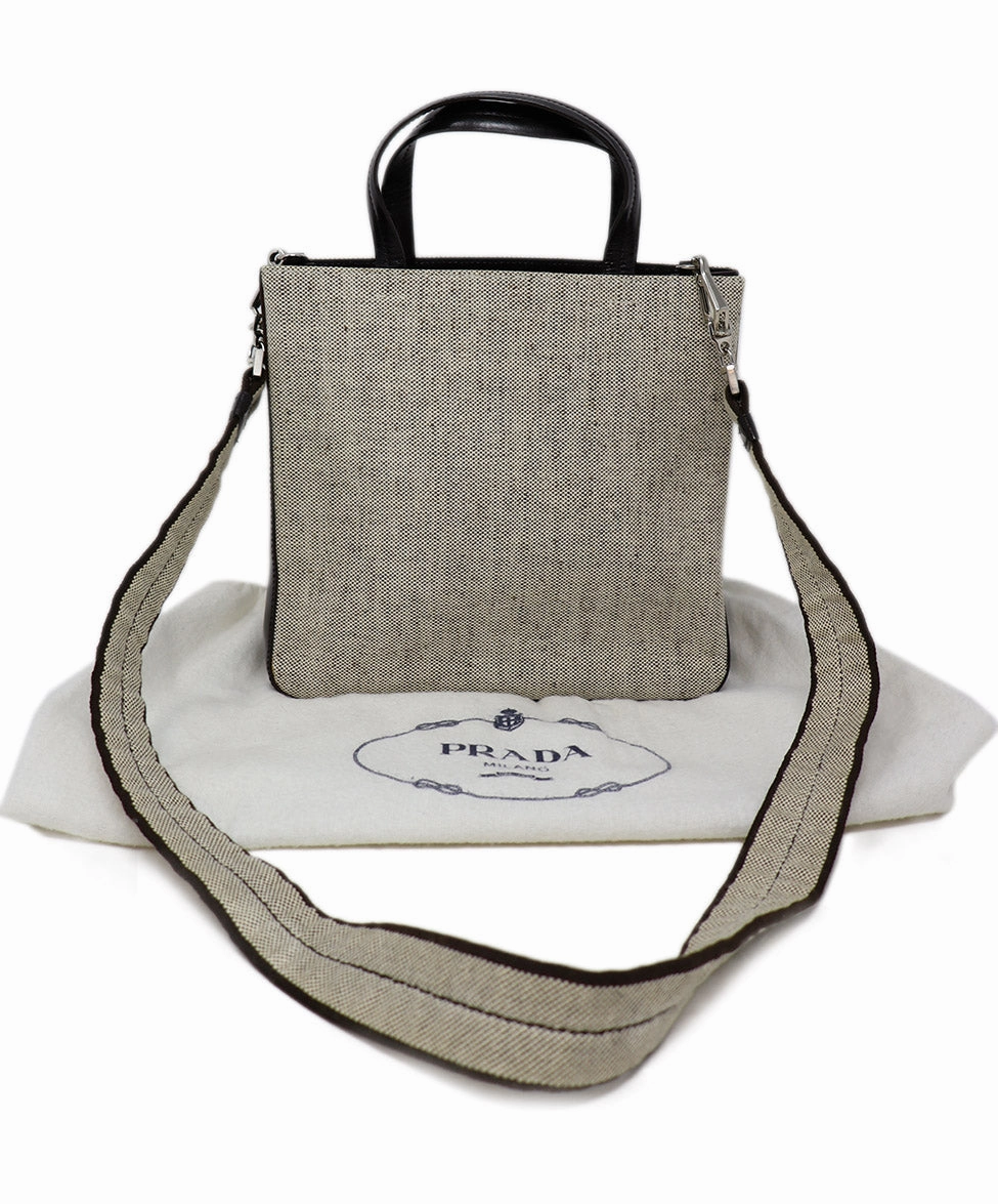 Prada Vintage Beige Canvas & Brown Leather Satchel