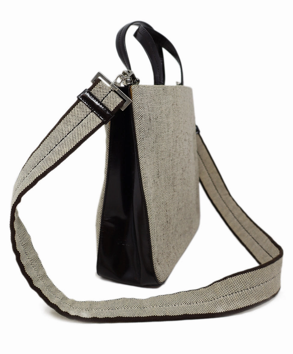 Prada Vintage Beige Canvas & Brown Leather Satchel
