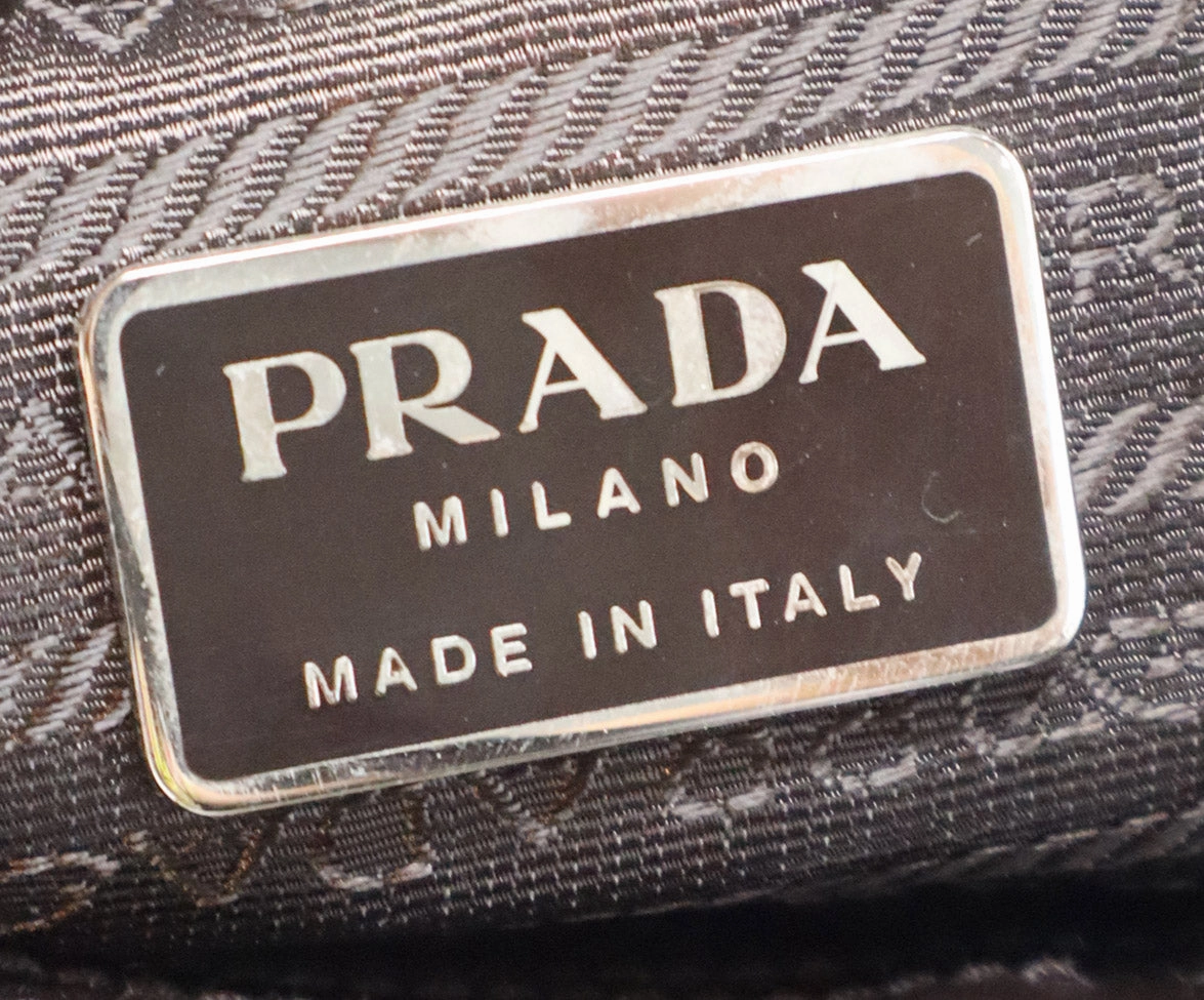 Prada Vintage Beige Canvas & Brown Leather Satchel