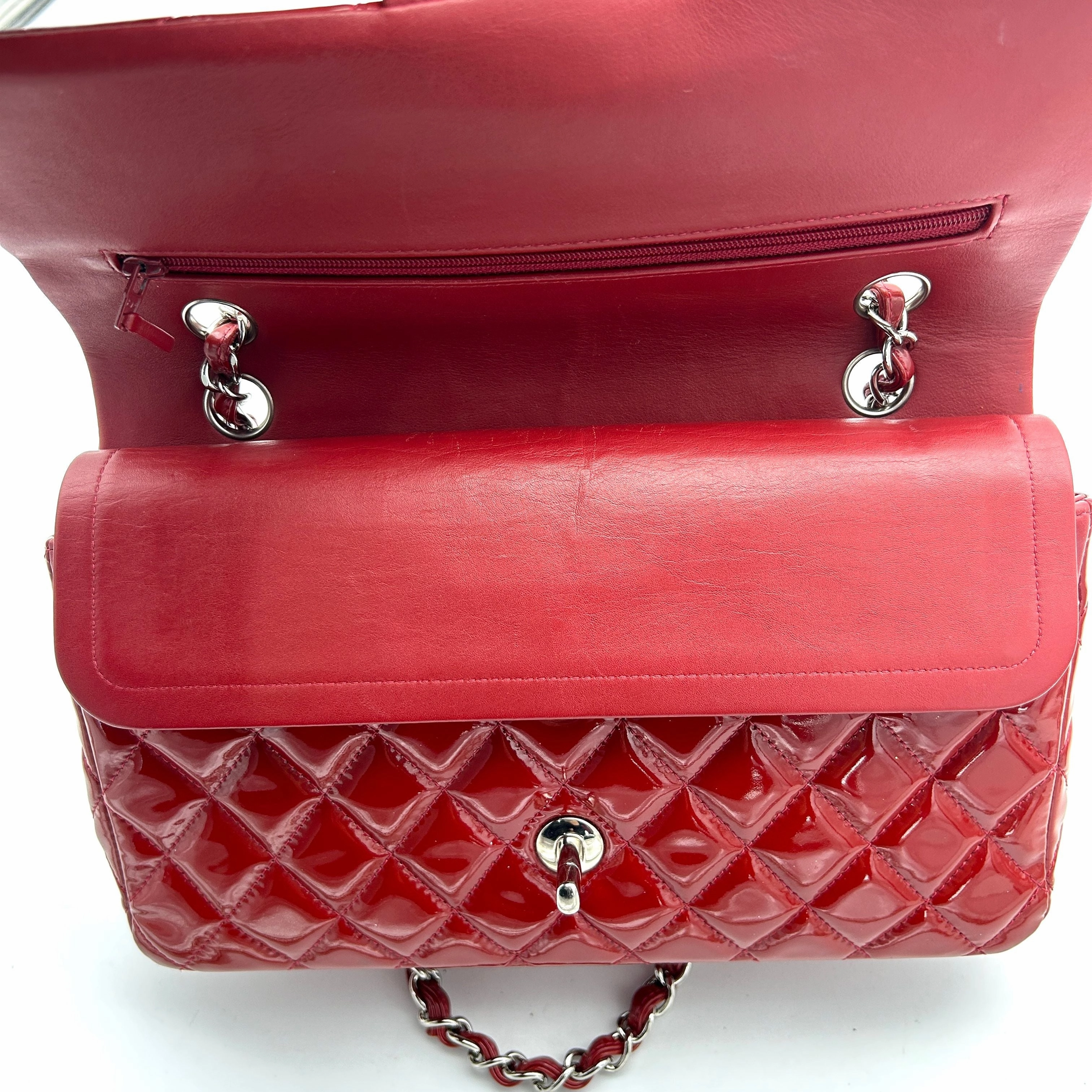 Pre- Chanel Classic Patent Maxi Double Flap Bag - Red Shoulder Bags, Handbags AF605