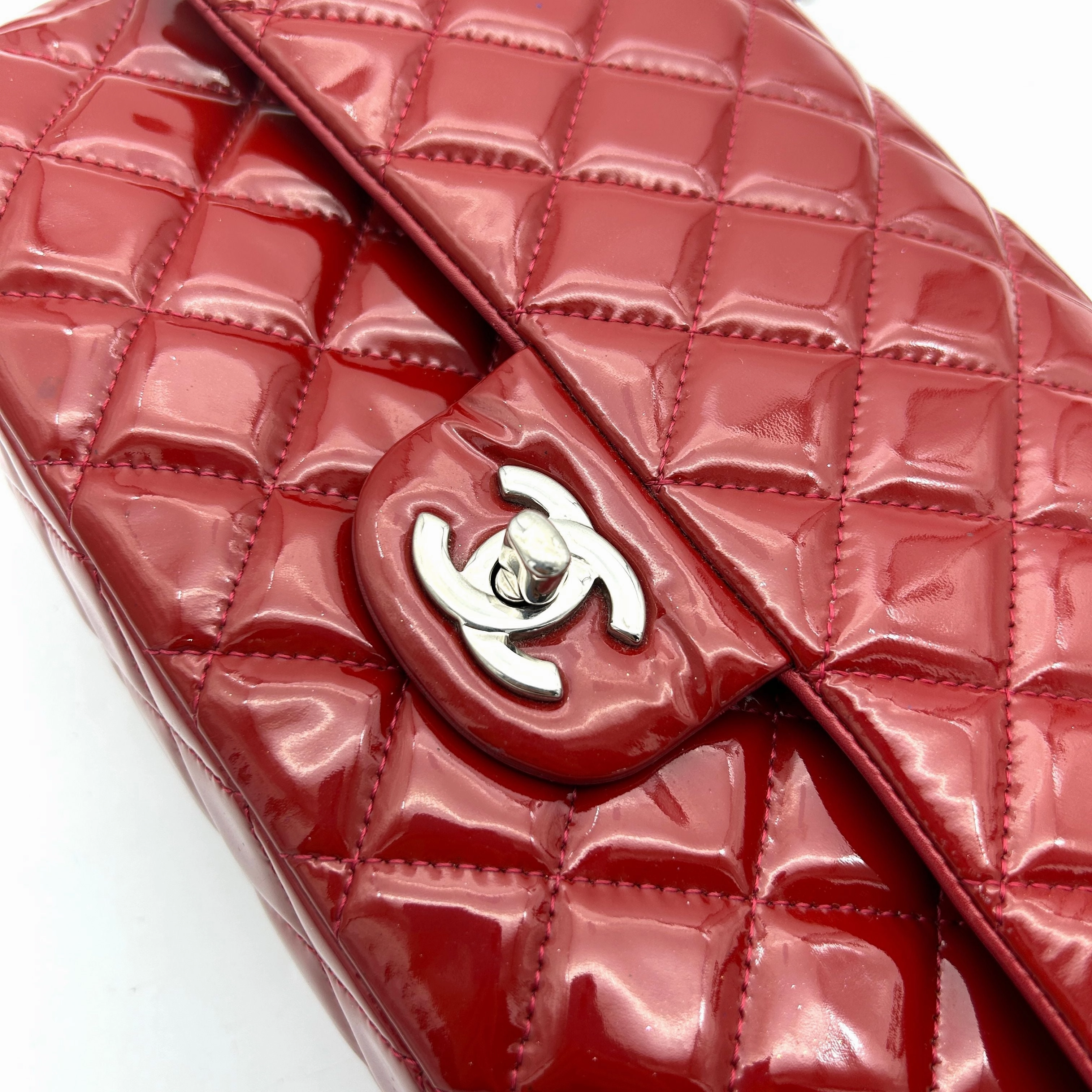 Pre- Chanel Classic Patent Maxi Double Flap Bag - Red Shoulder Bags, Handbags AF605