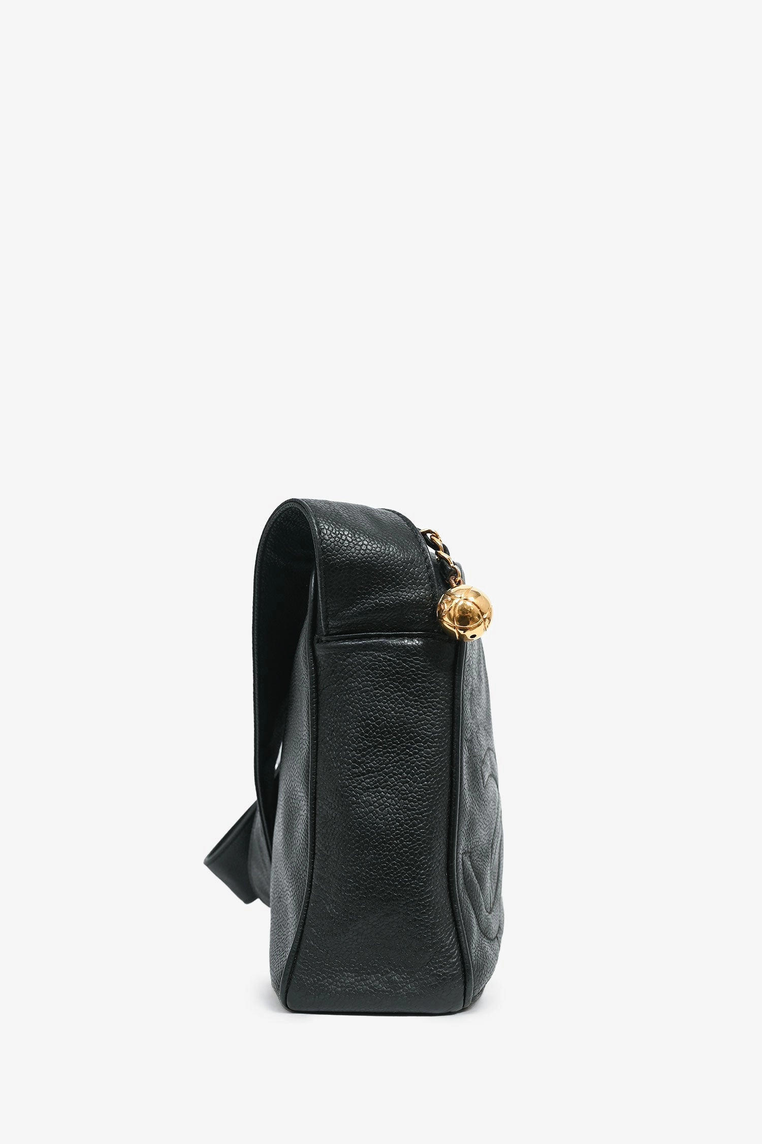 Pre-Loved Chanel 1986-1988 Black Caviar Leather Triple CC Logo Crossbody