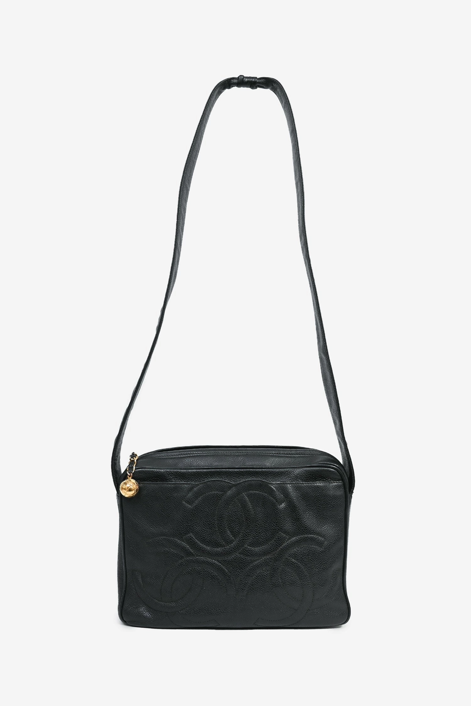 Pre-Loved Chanel 1986-1988 Black Caviar Leather Triple CC Logo Crossbody
