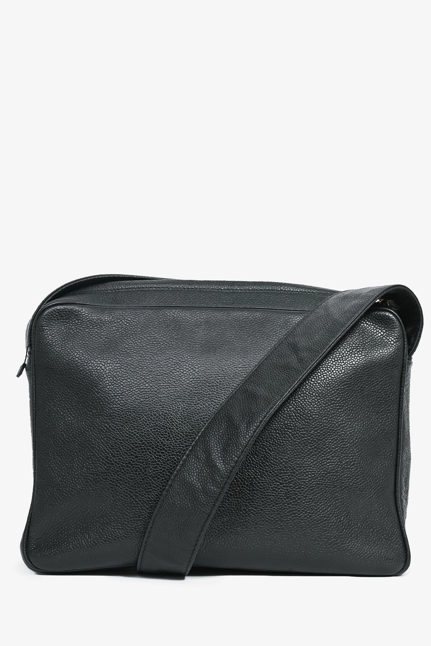 Pre-Loved Chanel 1986-1988 Black Caviar Leather Triple CC Logo Crossbody