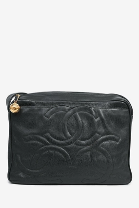 Pre-Loved Chanel 1986-1988 Black Caviar Leather Triple CC Logo Crossbody