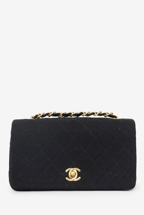 Pre-Loved Chanel 1989-91 Black Jersey/Lambskin Mini Full Flap Bag