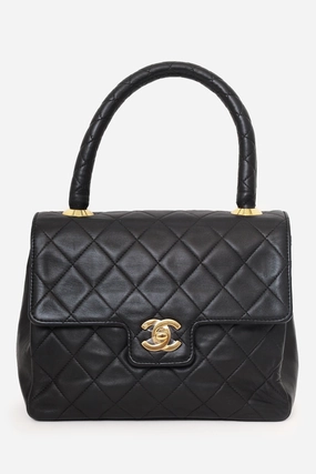 Pre-Loved Chanel 1991-94 Black Quilted Lambskin Kelly Top Handle Bag