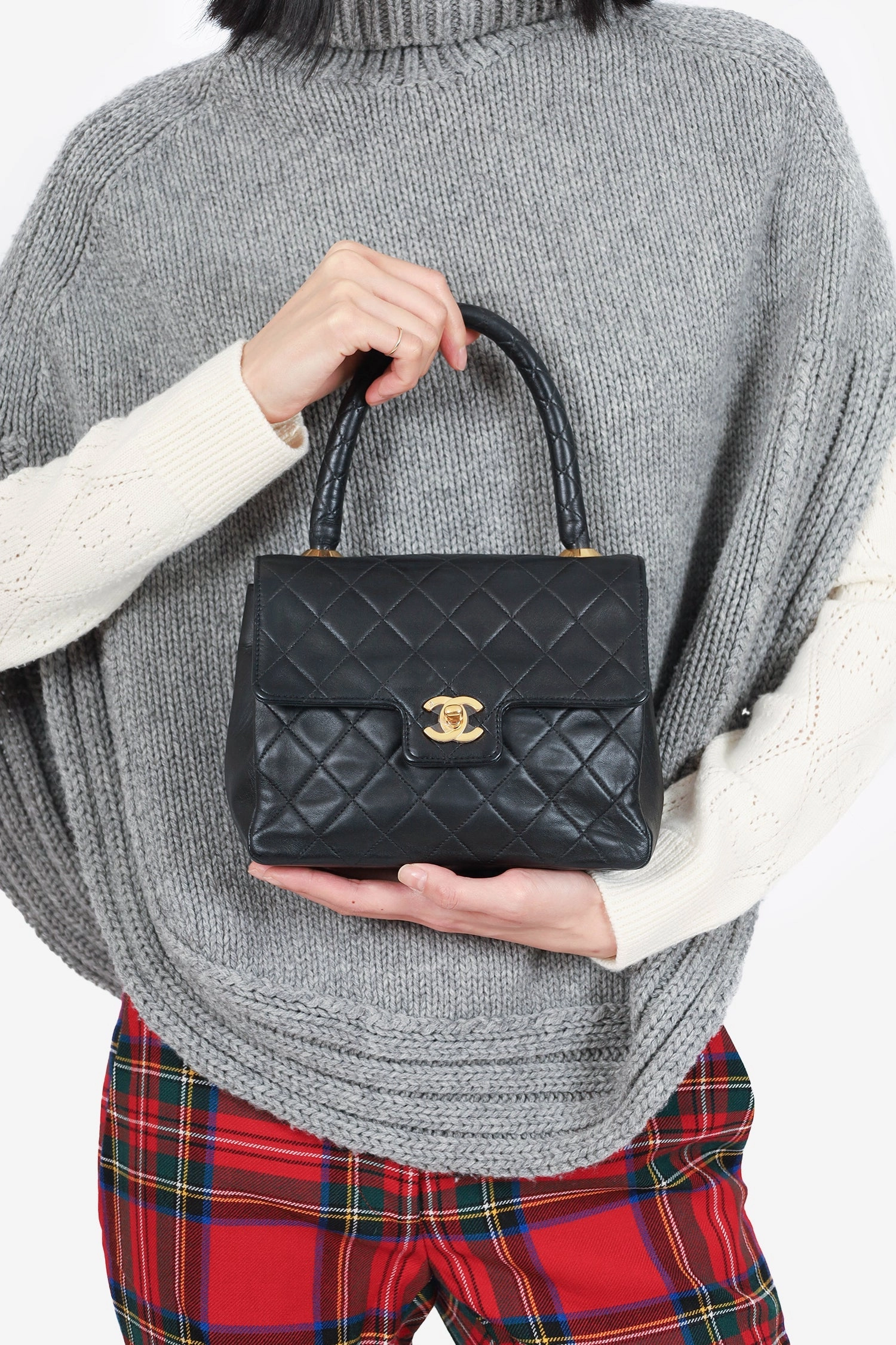Pre-Loved Chanel 1991-94 Black Quilted Lambskin Kelly Top Handle Bag