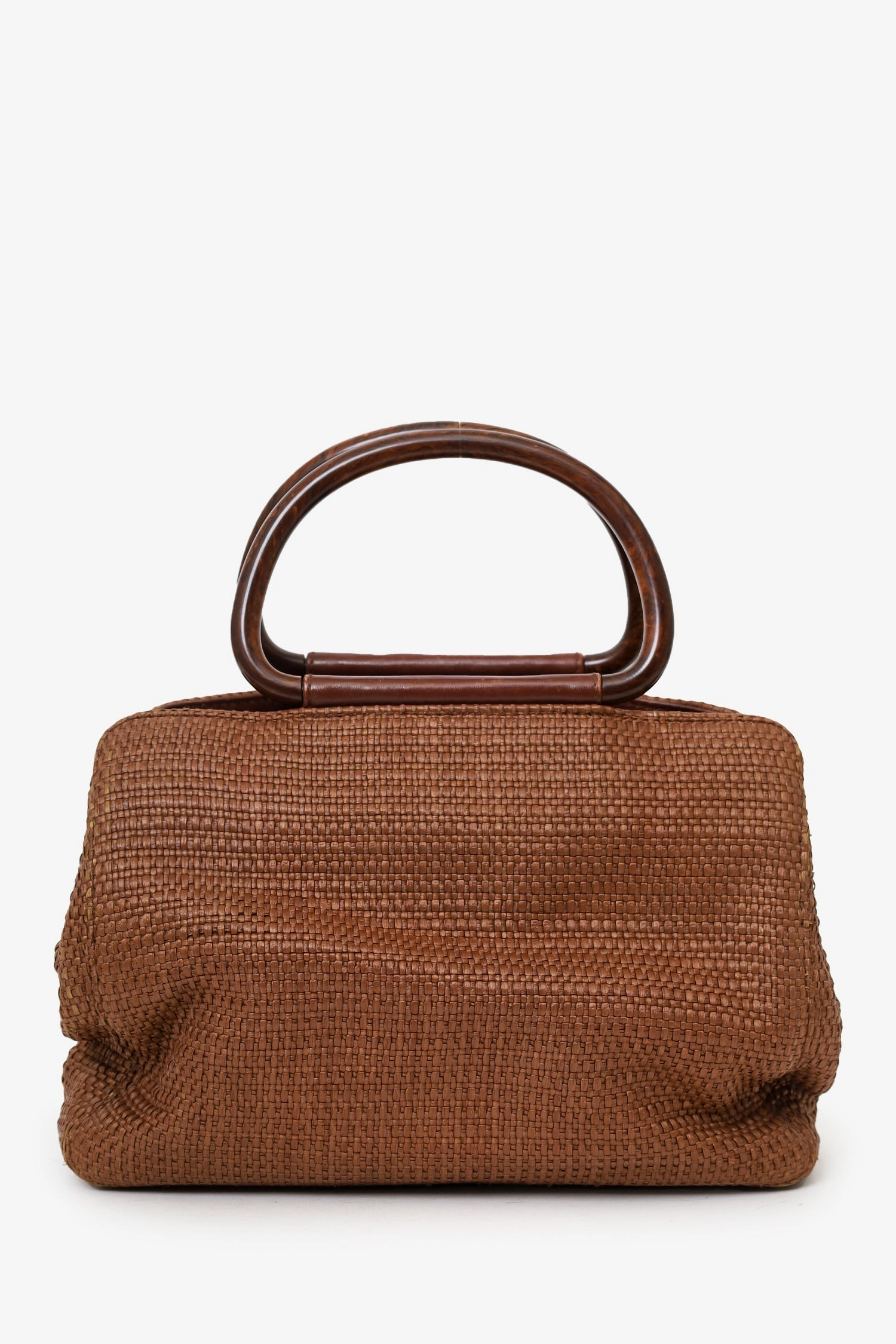 Pre-Loved Chanel 2000-02 Brown Woven Straw Raffia Wooden Top Handle Bag