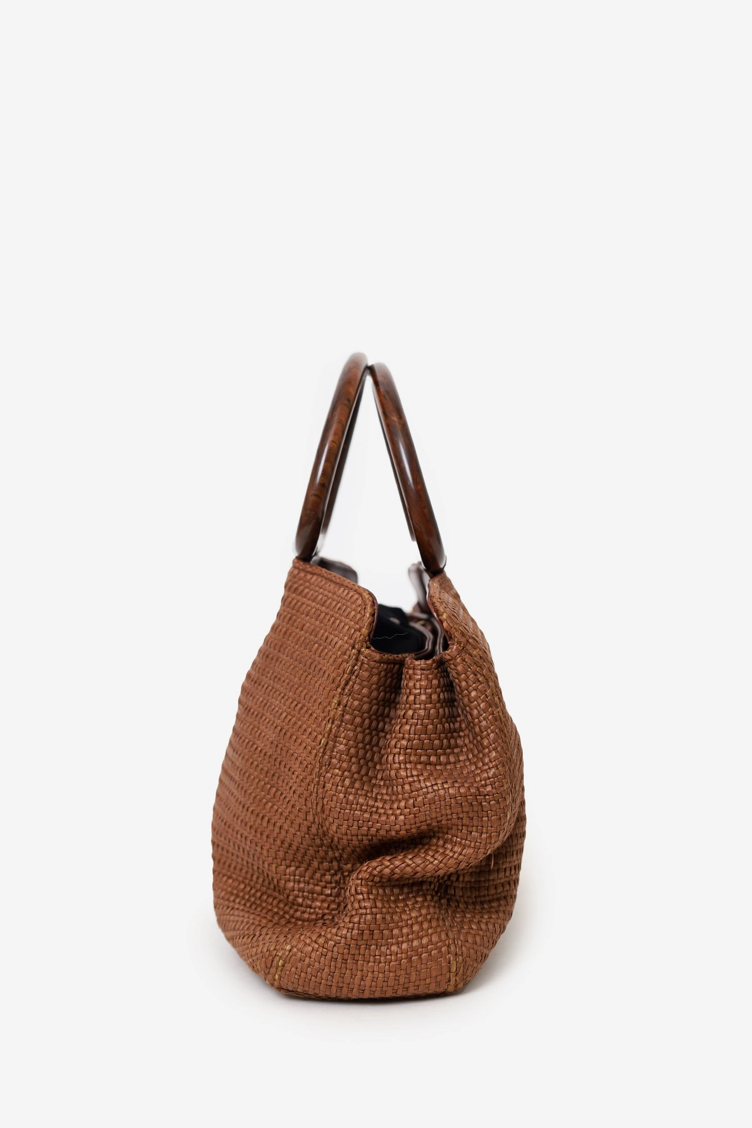 Pre-Loved Chanel 2000-02 Brown Woven Straw Raffia Wooden Top Handle Bag