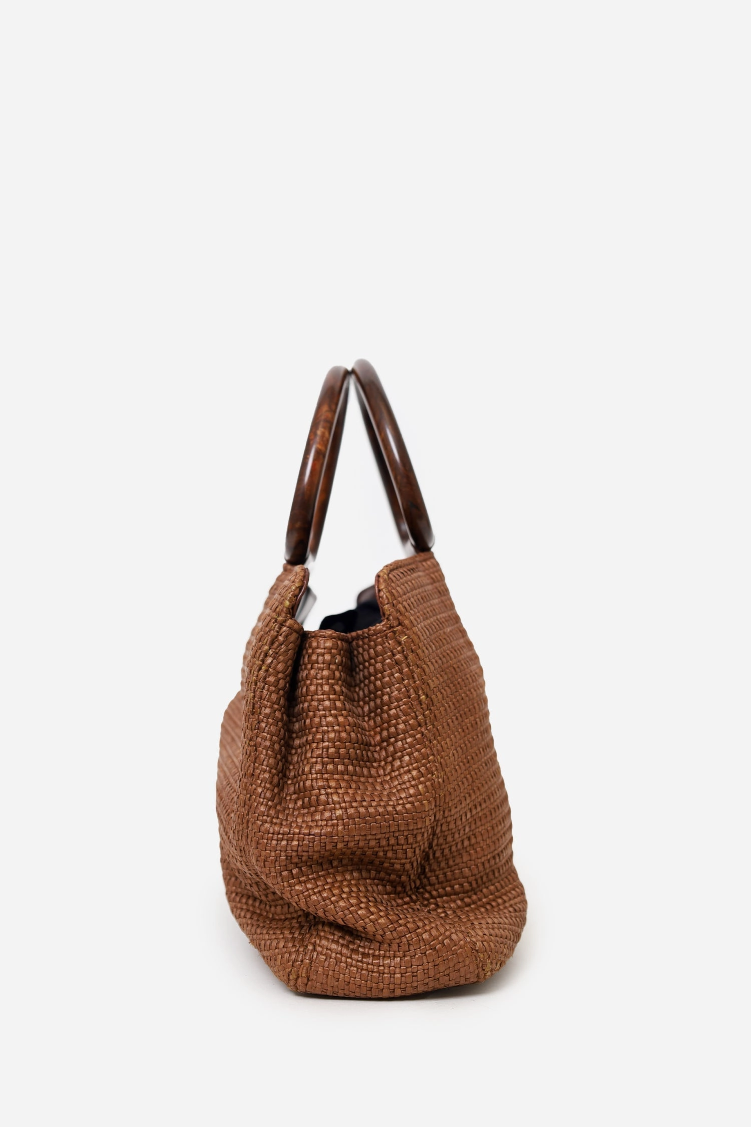 Pre-Loved Chanel 2000-02 Brown Woven Straw Raffia Wooden Top Handle Bag