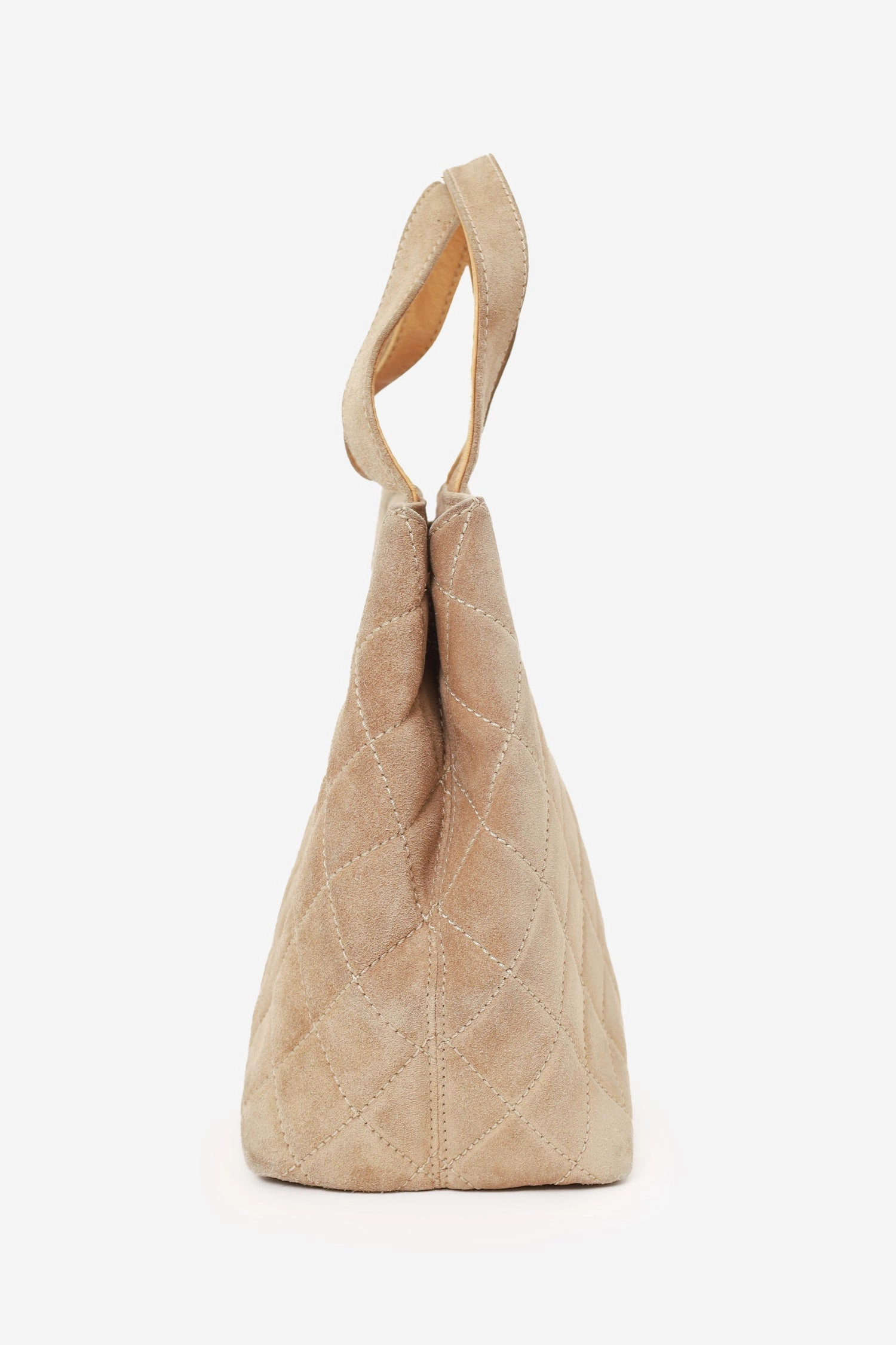 Pre-Loved Chanel 2002-03 Beige Suede Quilted Mini Shopping Tote with Strap