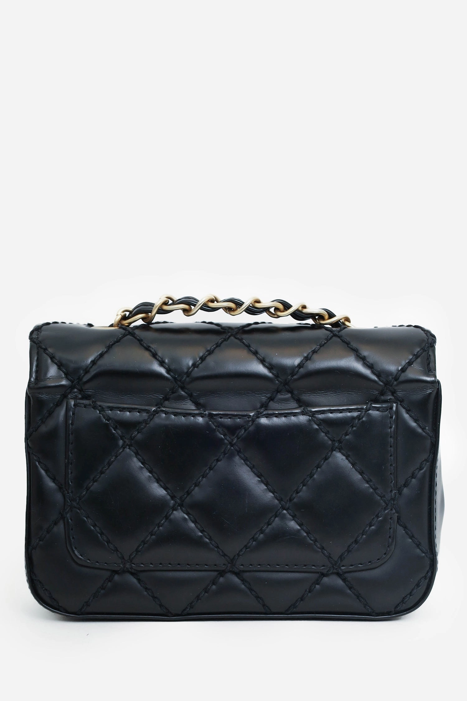 Pre-Loved Chanel 2003-04 Black Calfskin Wild Stitch Mini Classic Square Flap Bag \'As Is\'