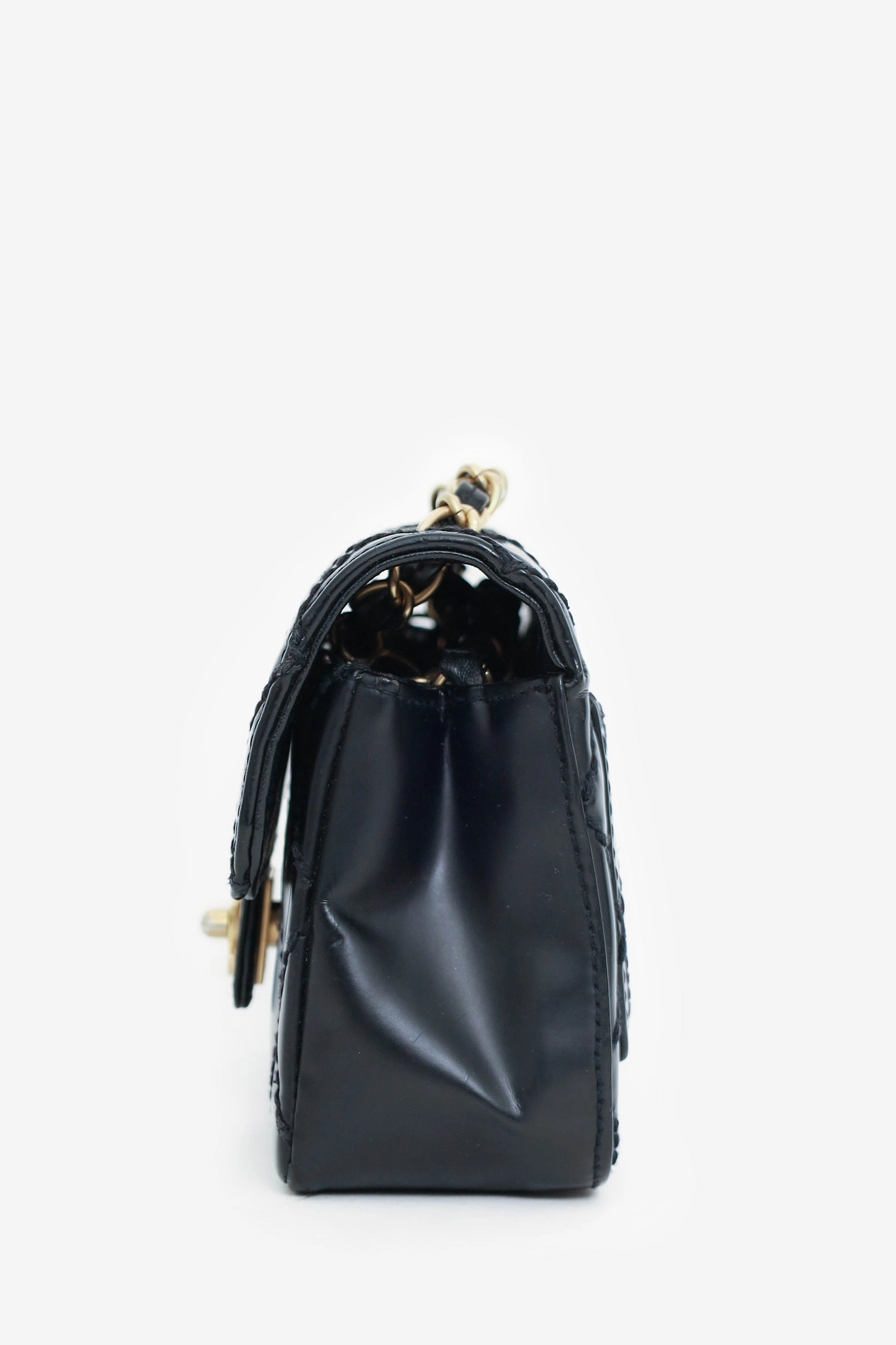 Pre-Loved Chanel 2003-04 Black Calfskin Wild Stitch Mini Classic Square Flap Bag \'As Is\'