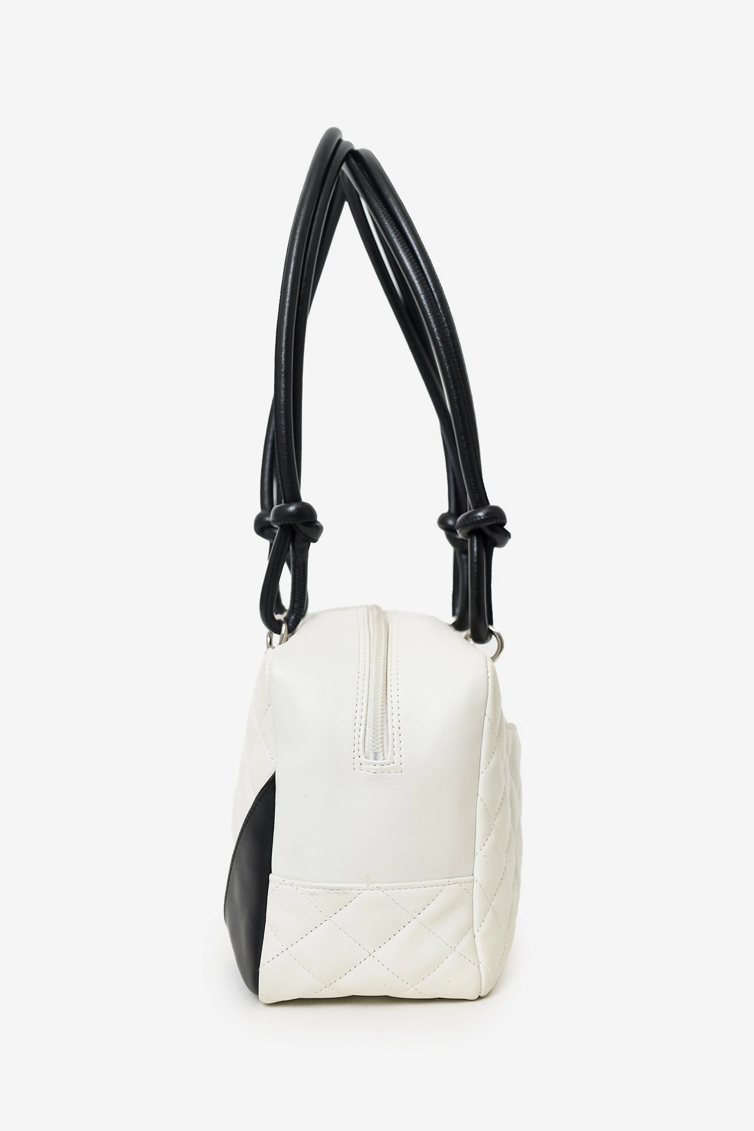 Pre-Loved Chanel 2004-05 Black/White Leather Medium Ligne Cambon Bowling Bag