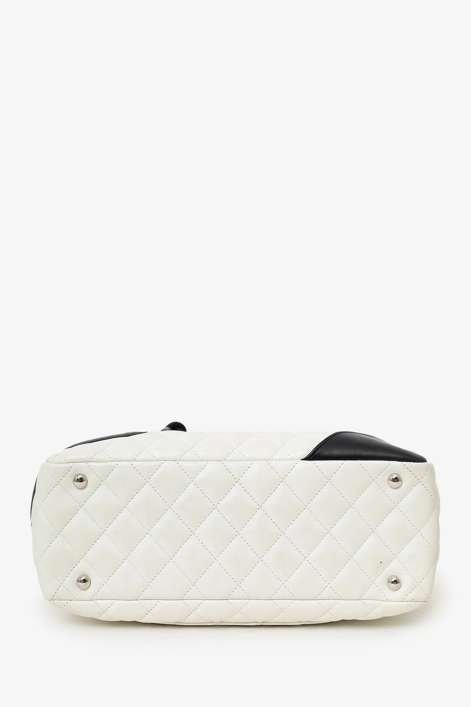 Pre-Loved Chanel 2004-05 Black/White Leather Medium Ligne Cambon Bowling Bag