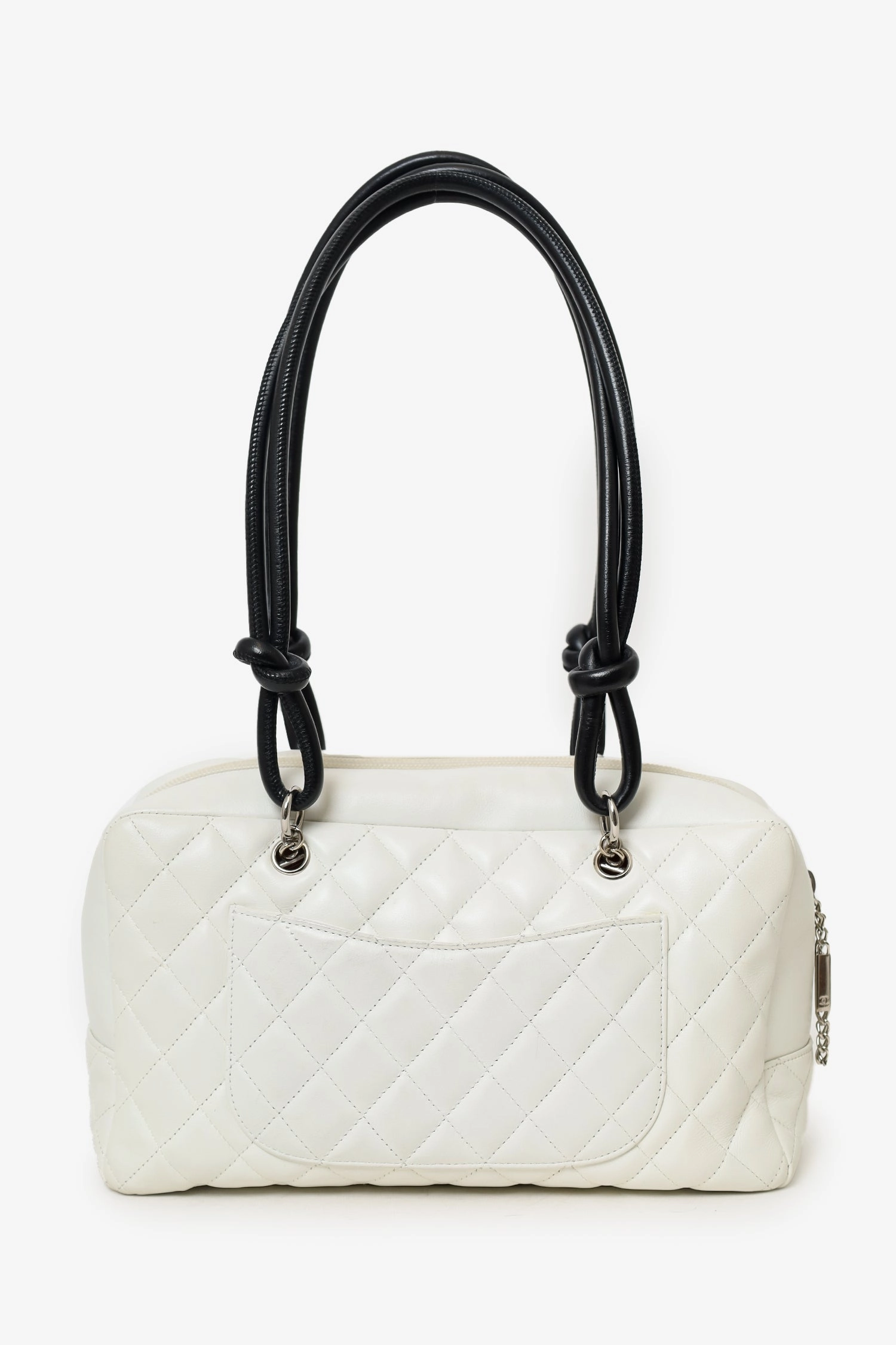 Pre-Loved Chanel 2004-05 Black/White Leather Medium Ligne Cambon Bowling Bag