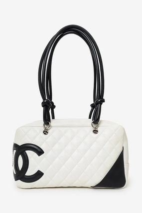 Pre-Loved Chanel 2004-05 Black/White Leather Medium Ligne Cambon Bowling Bag