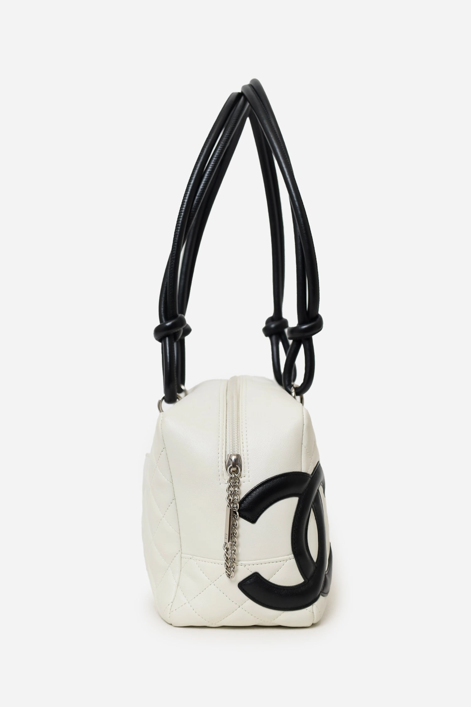 Pre-Loved Chanel 2004-05 Black/White Leather Medium Ligne Cambon Bowling Bag