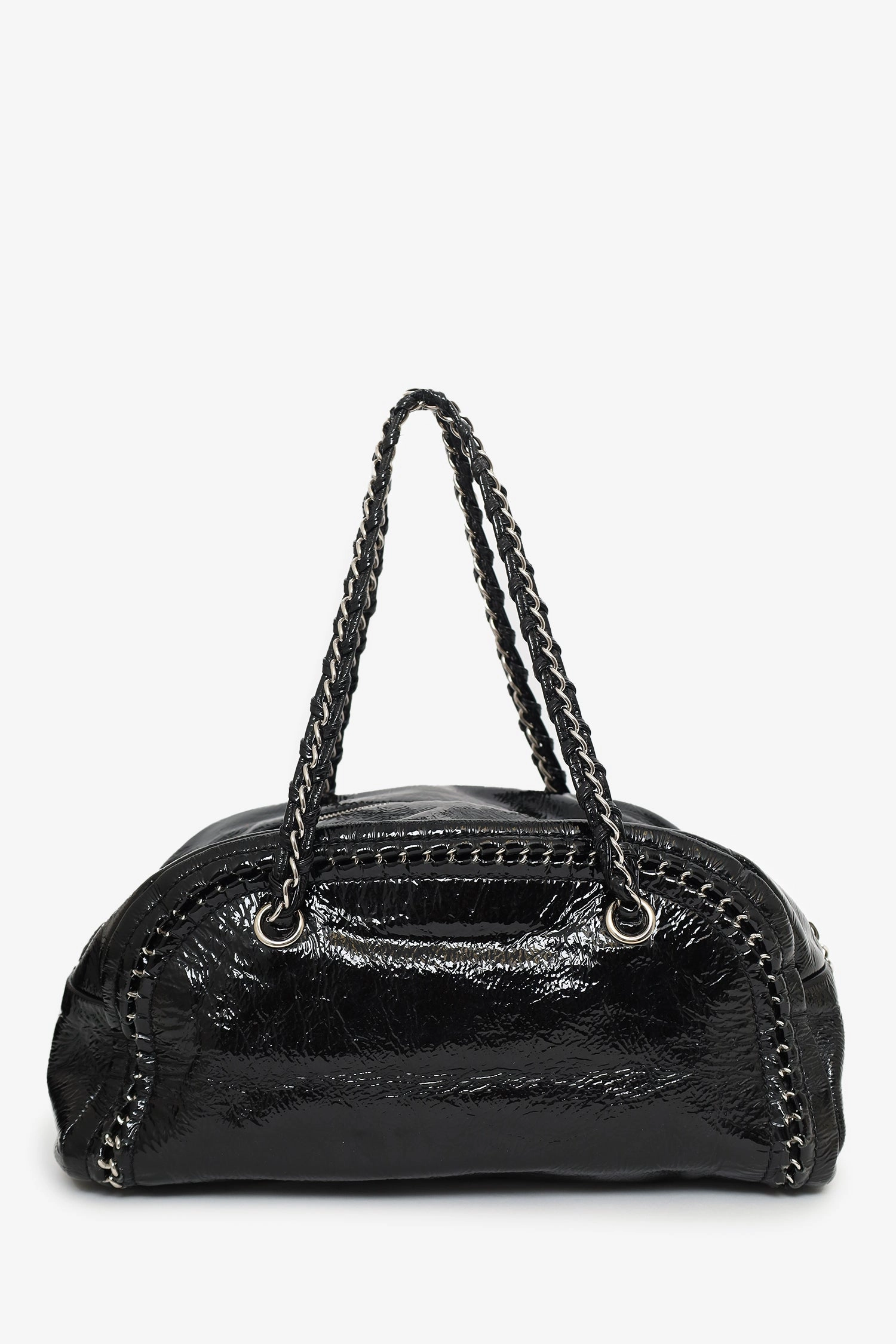 Pre-loved Chanel  2005/06 Black Patent Leather CC Luxe Ligne Bowling Bag