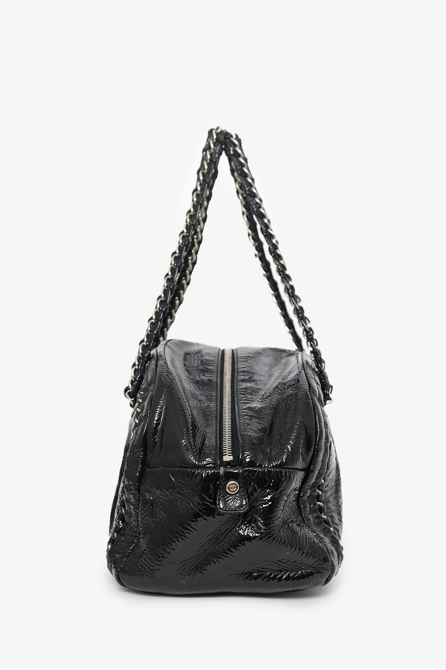 Pre-loved Chanel  2005/06 Black Patent Leather CC Luxe Ligne Bowling Bag