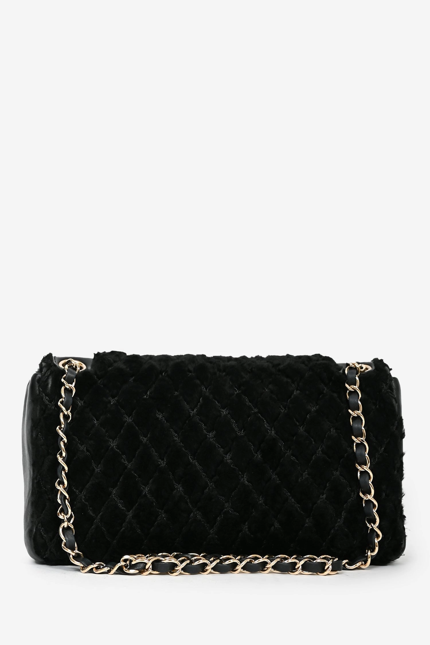 Pre-loved Chanel 2008/09 Black Rabbit Fur/Calfskin Leather Flap Bag