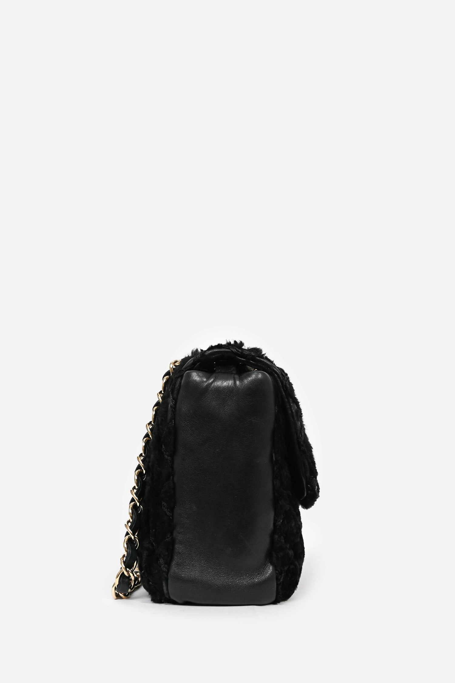 Pre-loved Chanel 2008/09 Black Rabbit Fur/Calfskin Leather Flap Bag