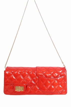 Pre-Loved Chanel 2008-09 Red Patent Leather Double Sided Reissue Baguette Bag