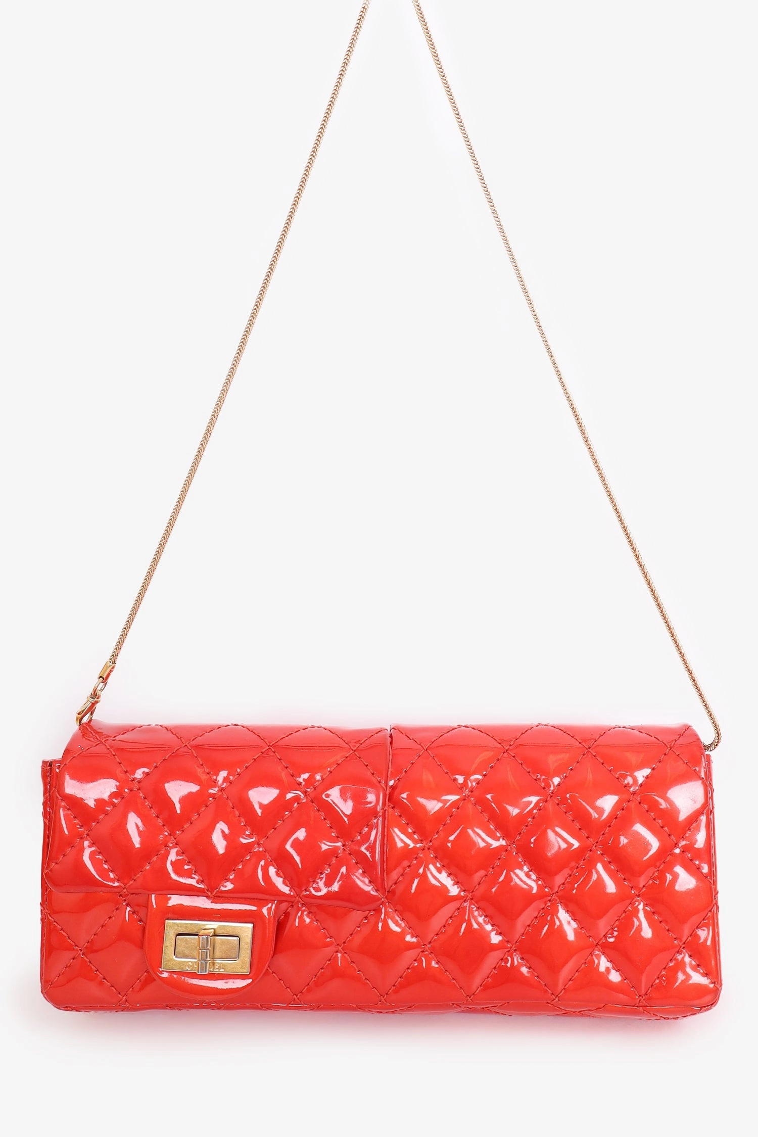 Pre-Loved Chanel 2008-09 Red Patent Leather Double Sided Reissue Baguette Bag