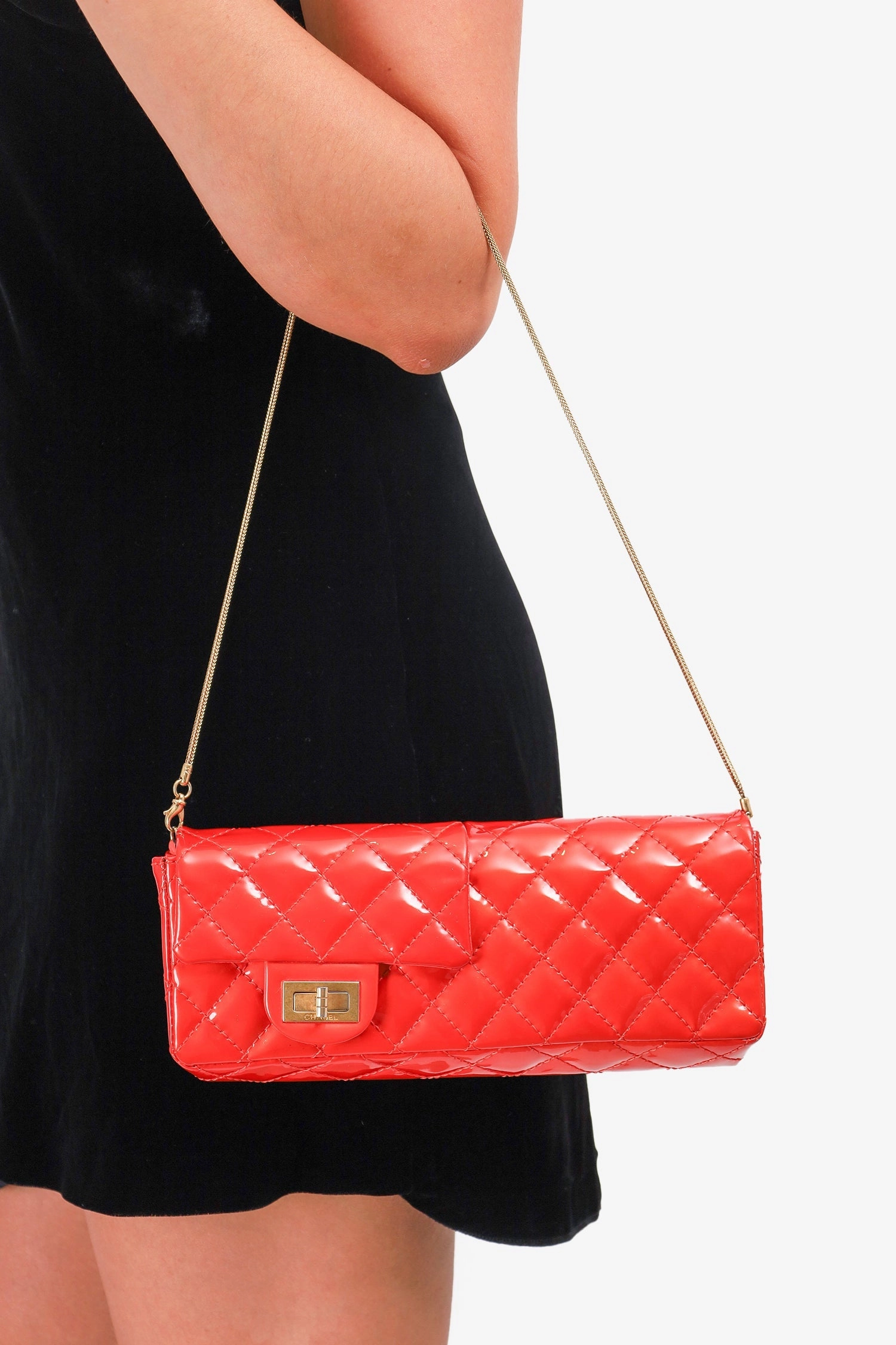 Pre-Loved Chanel 2008-09 Red Patent Leather Double Sided Reissue Baguette Bag