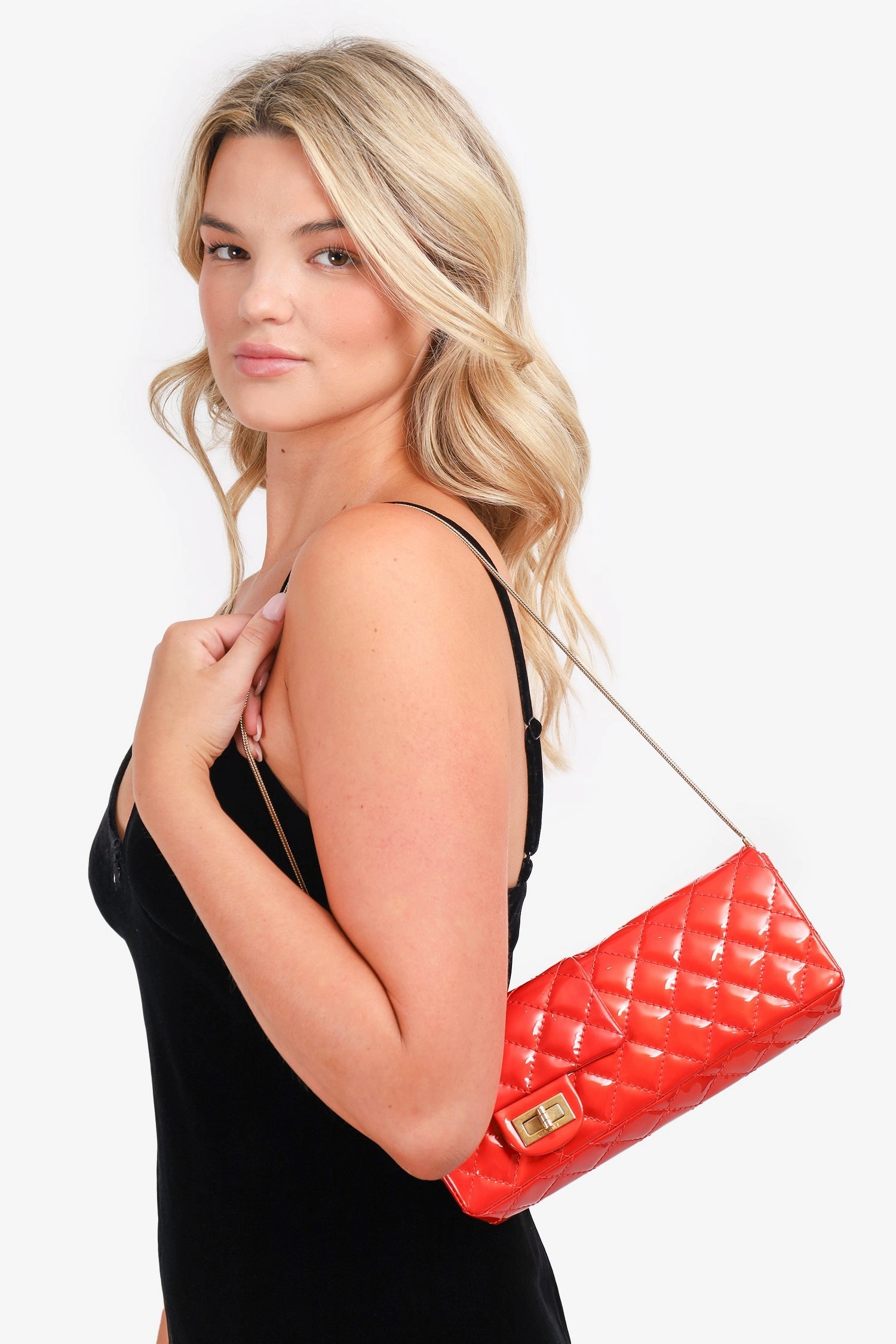 Pre-Loved Chanel 2008-09 Red Patent Leather Double Sided Reissue Baguette Bag