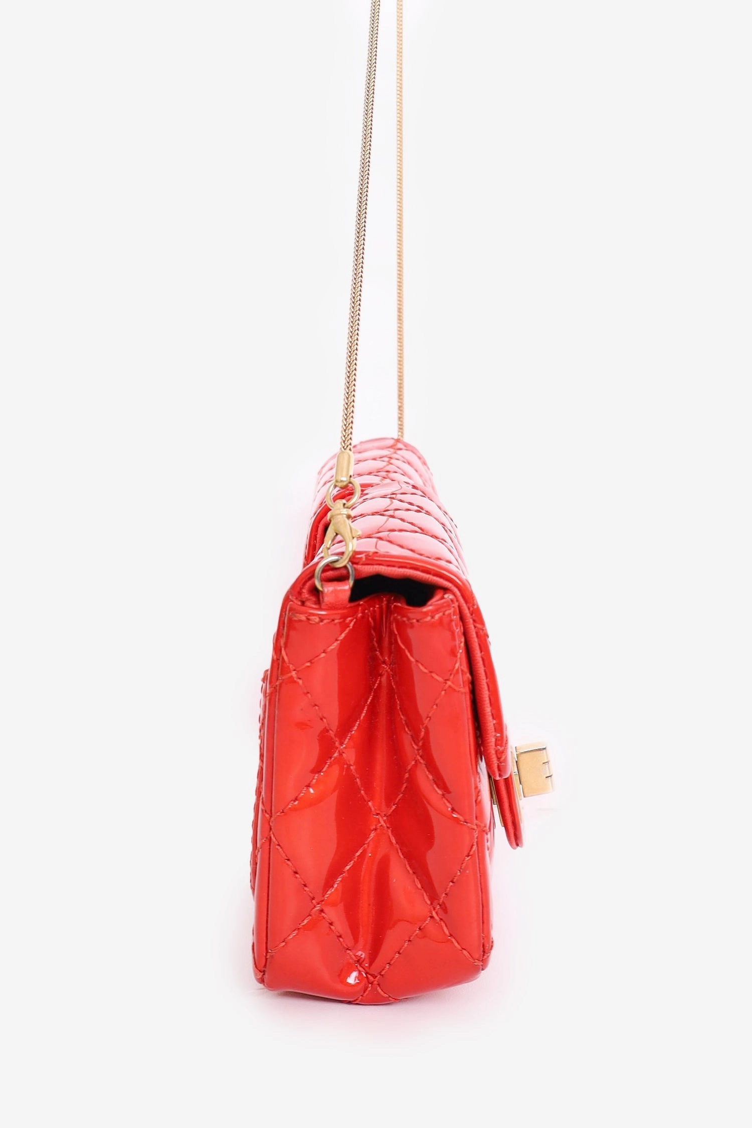 Pre-Loved Chanel 2008-09 Red Patent Leather Double Sided Reissue Baguette Bag