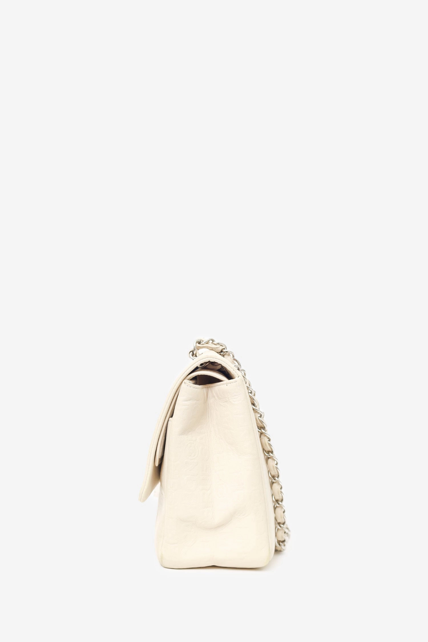 Pre-loved Chanel 2008-09 White Embossed CC Calfskin Unlimited Reissue 228 Flap Bag