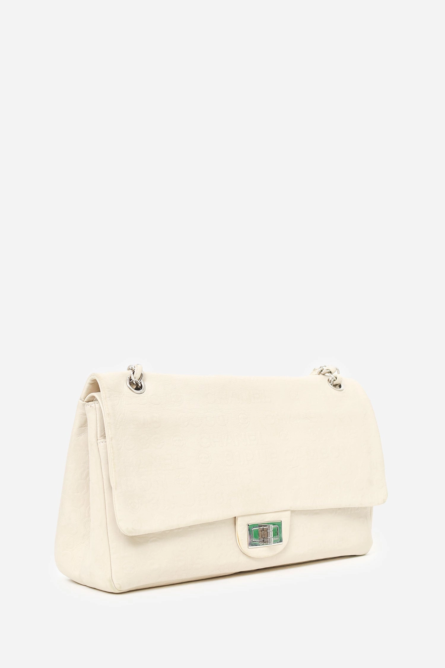 Pre-loved Chanel 2008-09 White Embossed CC Calfskin Unlimited Reissue 228 Flap Bag