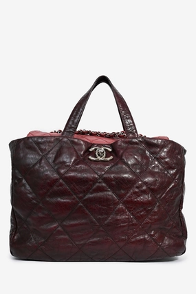 Pre-Loved Chanel 2009/10 Burgundy Leather Quilted CC 'Portobello' Tote Bag
