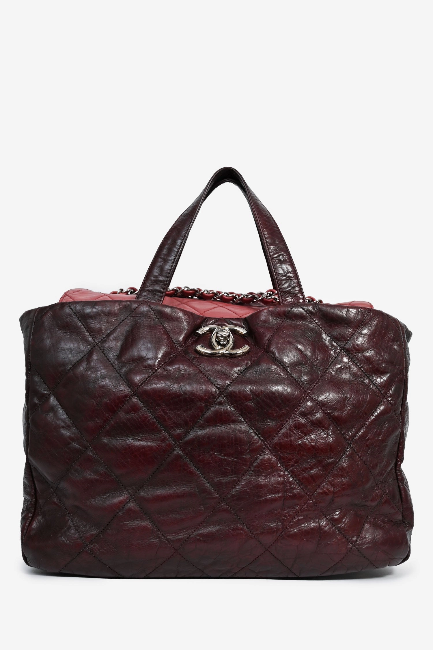 Pre-Loved Chanel 2009/10 Burgundy Leather Quilted CC 'Portobello' Tote Bag