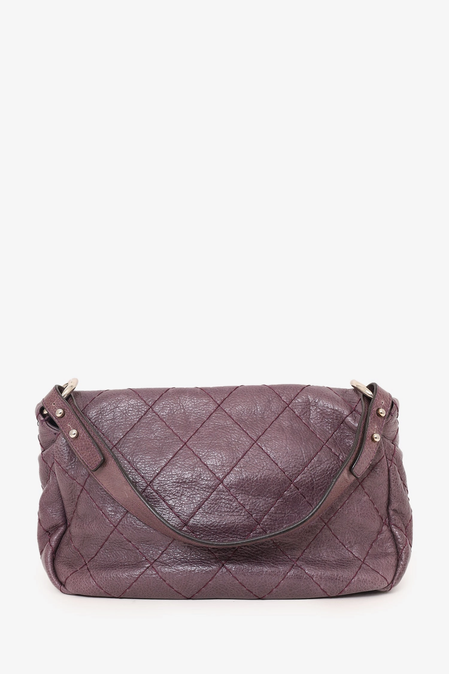 Pre-Loved Chanel 2009-10 Purple Glazed Calfskin Stitched On The Road Flap Bag