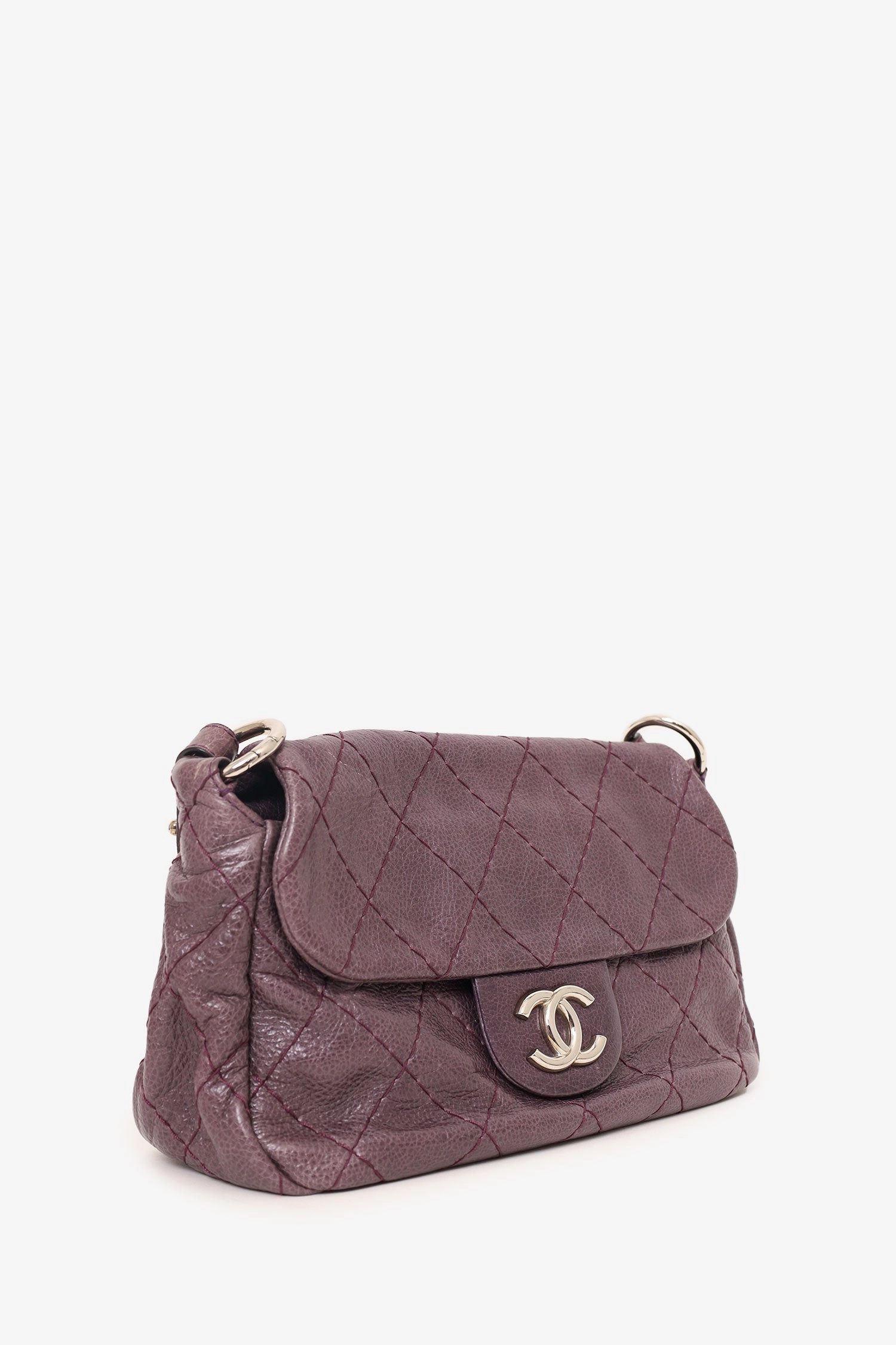 Pre-Loved Chanel 2009-10 Purple Glazed Calfskin Stitched On The Road Flap Bag