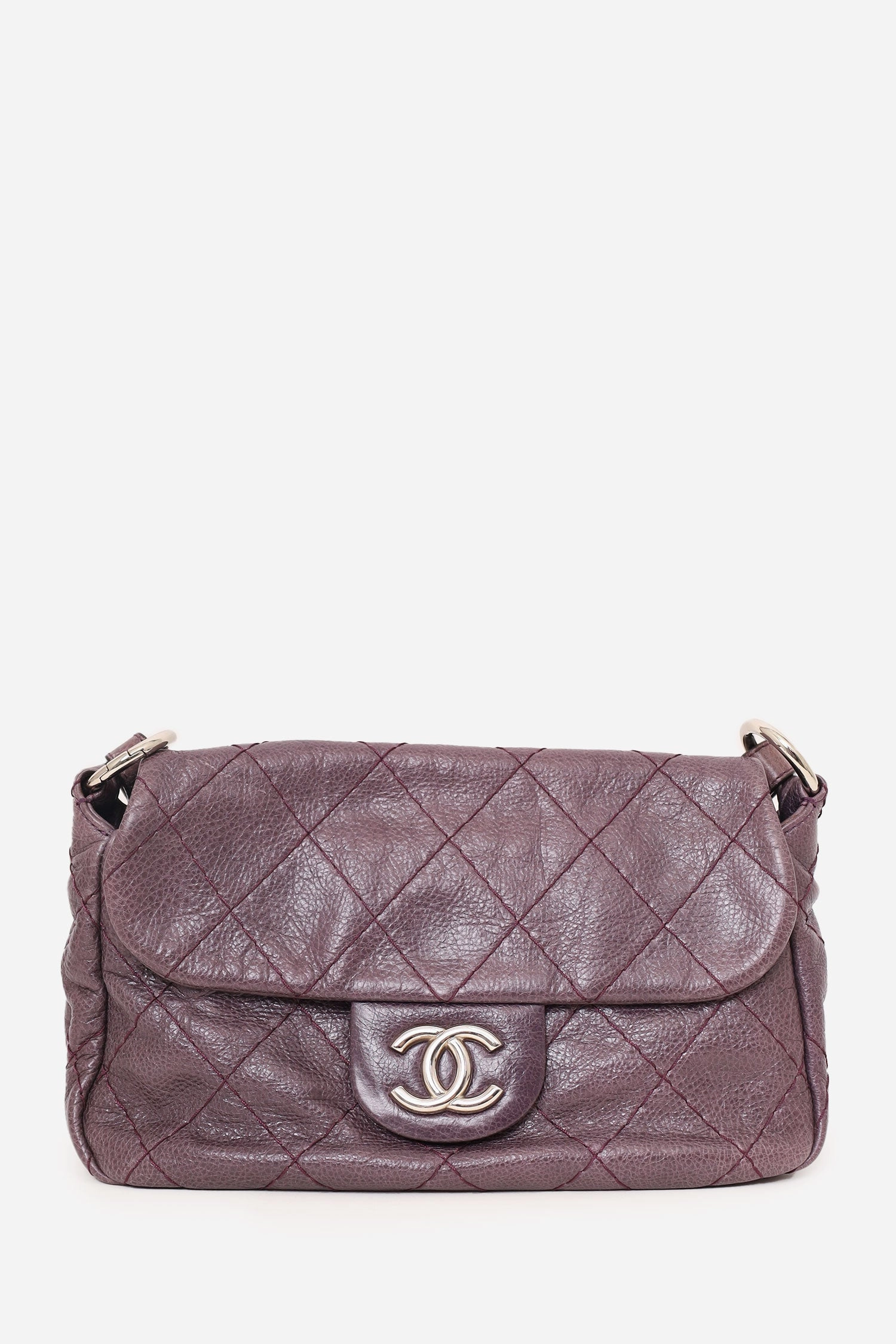 Pre-Loved Chanel 2009-10 Purple Glazed Calfskin Stitched On The Road Flap Bag