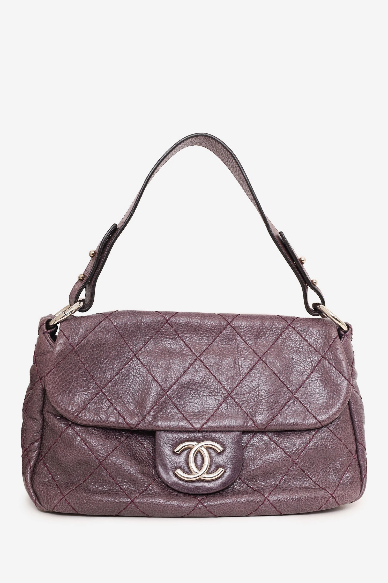 Pre-Loved Chanel 2009-10 Purple Glazed Calfskin Stitched On The Road Flap Bag