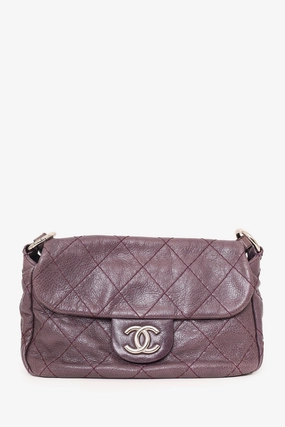 Pre-Loved Chanel 2009-10 Purple Glazed Calfskin Stitched On The Road Flap Bag