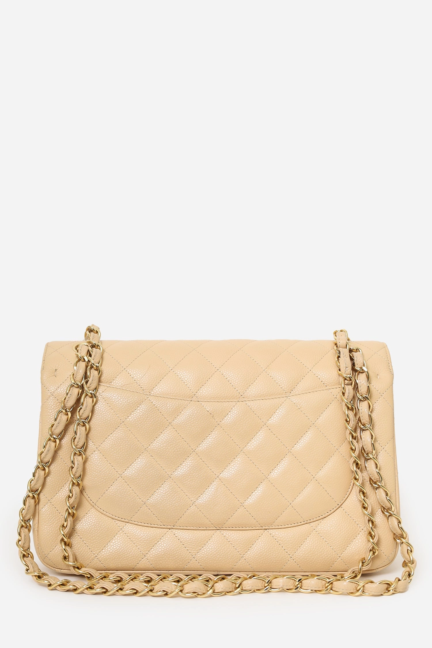 Pre-Loved Chanel 2010-11 Beige Caviar Leather Jumbo Classic Double Flap Bag
