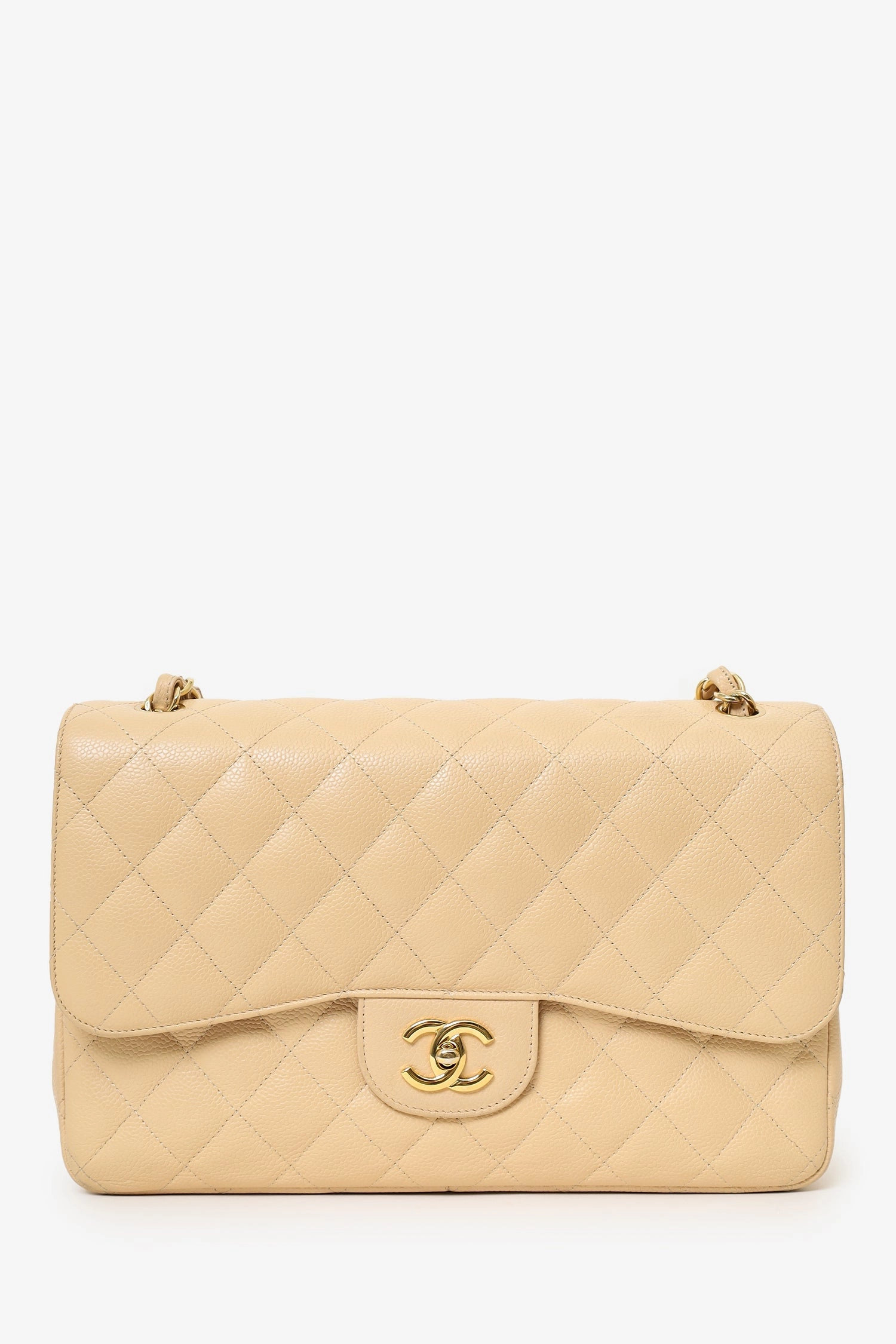 Pre-Loved Chanel 2010-11 Beige Caviar Leather Jumbo Classic Double Flap Bag